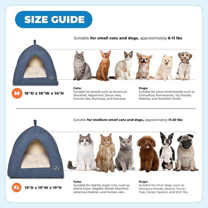 Best Pet Supplies Cat Bed for Indoor Cat, Domed Tent House with Removable Pillow, Covered Cat Cave for Small Dog, Puppies and All Breeds of Cats - Navy, 16 x 16 x H:14"