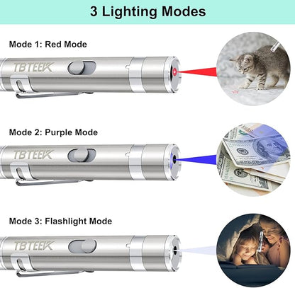 TBTeek Cat Toy, USB Rechargeable Interactive Kitten Toy, 7 Light Modes & Adjustable Patterns, Portable Pet Cat Mouse Toy for Fun Chase Play Exercise (2 Pack)