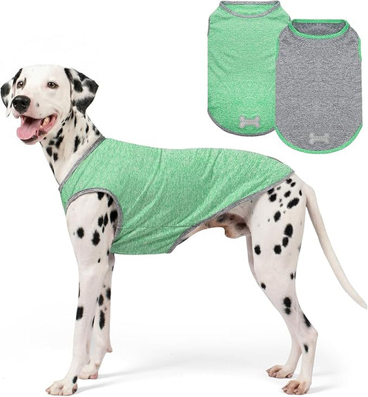 KYEESE 2Pack Dog Shirt, Lightweight Sun Protection Sleeveless Dog T Shirts for Medium Large Dogs Boy, Breathable Pet Reflective Tank Top Summer Dogs Clothes for Outdoor Walking, Grey+Dark Green, 2XL