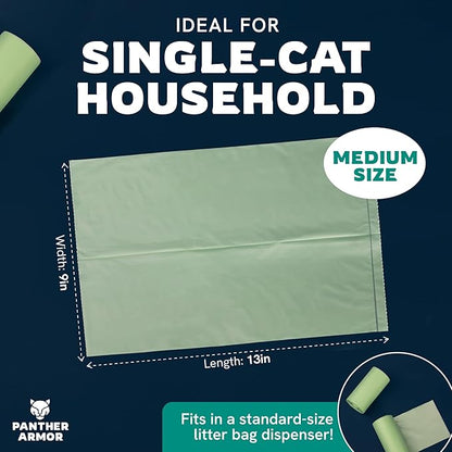 Panther Armor Compostable Cat Litter Bags for Poop - 100x Unscented Pet Waste, 13x9in Leak Proof Kitty Litter Disposal - Odor Proof, Easy Open Dispenser Box of Cat Poop