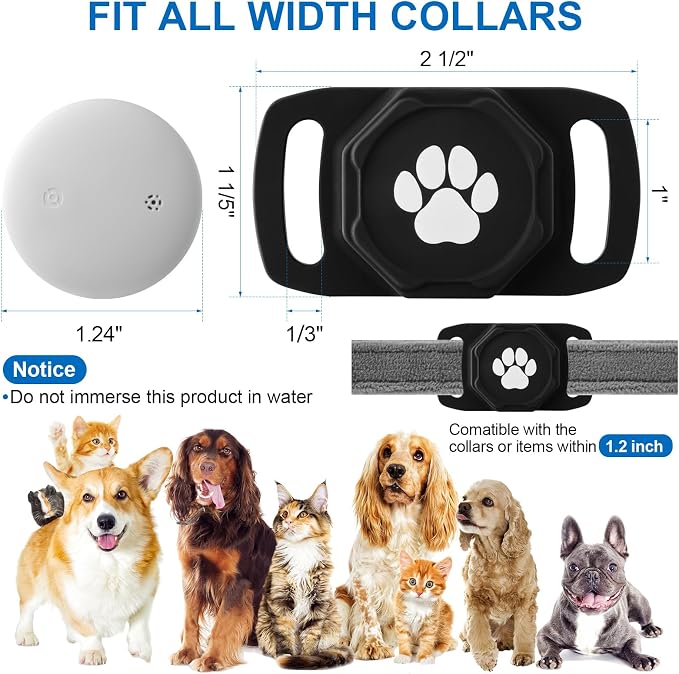 Smart Pet Tracker for Collar - Dog Tracker Pet Location Tracker with Holder | Real-Time Location, No Monthly Fee/ SIM Card, Work with Android Only (Not for IOS), Ultra-Slim, IP68 Waterproof Holder, Black