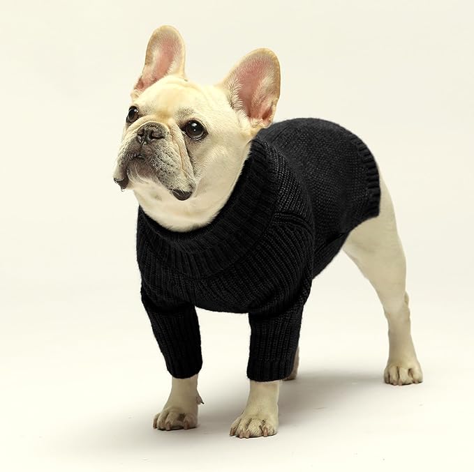 Fitwarm Dog Turtleneck Sweater, Thermal Knitted Pet Coat, Dog Winter Clothes for Small Dogs, Cat Apparel, Black, XS