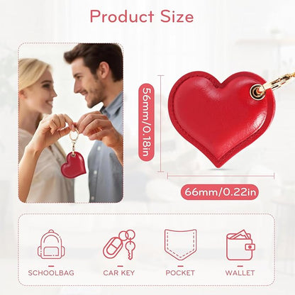 Leather Charm Keychain Holder Case Compatible with AirTag,Cute Protective Heart-Shaped Cover with Luxe Ring Clip,Finder GPS Tracker Case for Wallet Keys,Bag,Pets(Red)
