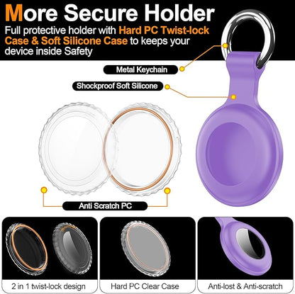 1|2|4Pack for Apple AirTag Holder,for Air Tag 2nd &1st Genaretion,Waterproof GPS Tracker Air Tag Keychain with Cover Anti-Scratch Silicone for Air-Tag Case for Pets,Kids,Bags,Luggages-Pink+Purple