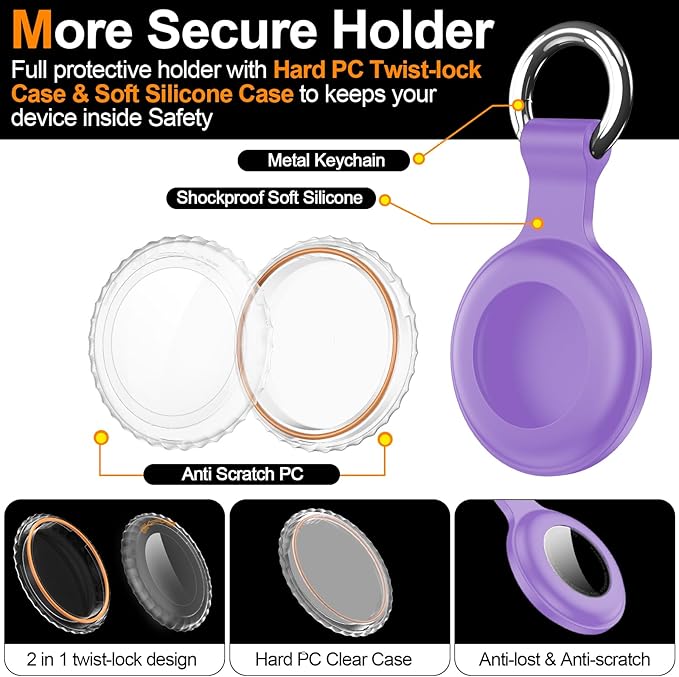 1|2|4Pack for Apple AirTag Holder,For Air Tag 2nd &1st Genaretion,Waterproof GPS Tracker Air Tag Keychain with Cover Anti-Scratch Silicone for Air-Tag Case for Pets,Kids,Luggages-Red+Pink+Purple+Brown