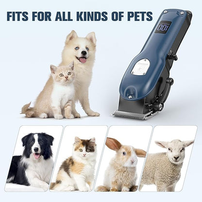 Dog Clippers for Grooming for Heavy Thick Hair&Coats,Low Noise Dog Hair Trimmer,Rechargeable Cordless Pet Shaver with Stainless Steel Blade, Dog Grooming Kit for Small Large Dogs Pets (Blue)