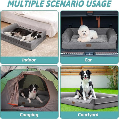 COZY KISS Orthopedic Dog Beds for Large Sized Dog, XL Bolster Pet Couch with Waterproof Lining, Egg Crate Foam Sofa for Pets Up to 100 lbs, U-Shaped, 42x30x7.5 inch, Grey