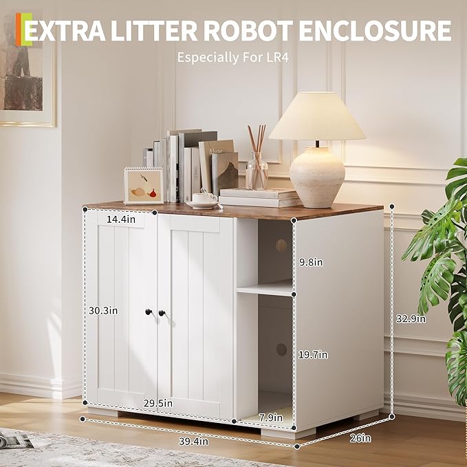 Large Cat Litter Enclosure with Litter Collector, Enclosure for Self-Cleaning Litter Boxes,Adjustable Shelf for Dog Proof,Charging Station, Large Hidden Litter Box for Cat, Cat House