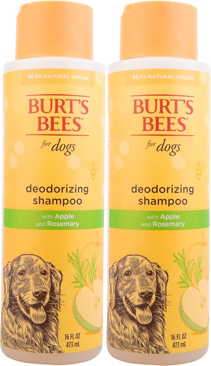 BURT'S BEES FOR PETS Deodorizing Dog Shampoo with Apple and Rosemary, 95% Natural Origin Formulas, Gentle Canine Cleanser for Smelly Pups, 2 pk 16 oz