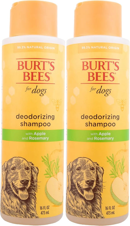 BURT'S BEES FOR PETS Deodorizing Dog Shampoo with Apple and Rosemary, 95% Natural Origin Formulas, Gentle Canine Cleanser for Smelly Pups, 2 pk 16 oz