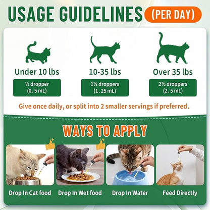 Cat Allergy Relief for Cats, Seasonal Skin Allergy Relief for Cats Itchy Skin, Paws, Eyes, Ears, Stop Licking & Scratching, Calms Dry Skin, Matted and Shedding Fur, Cat Immune Support, 60ml