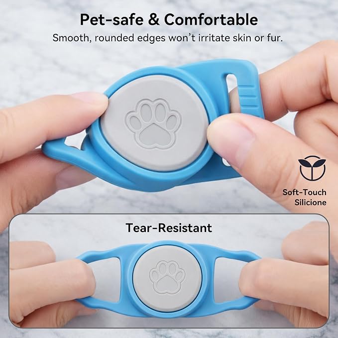 GOCII for Airtag Dog Collar Holder 2 Pack,Waterproof Dog Collar Holder for Apple AirTag(Gen 1 & 2),Silicone Air Tags Case for Dog Collars(Blue & Gray)