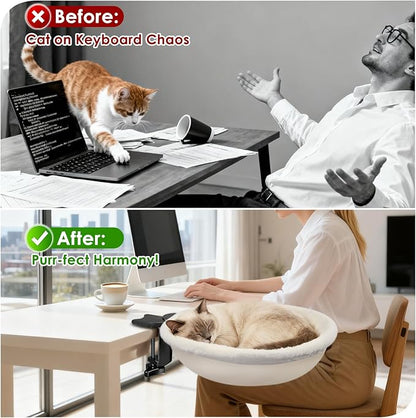 IPOW Heavy Duty Steel Frame 180° Rotating Cat Desk Bed Semi-Circular Cat Bed, Soft Faux Rabbit Fur Material, Suitable for Various Desktops-Maximum Hold Up to 40lb