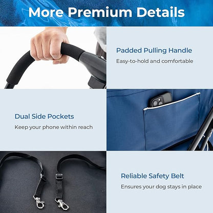Pet Stroller with Detachable Carriers, Adjustable Cat Stroller for Small & Medium Pets, 4-in-1 Cat Carriers with Safety Belt and Lockable Wheels, Navy Blue