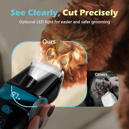 Dog Clippers for Grooming with 5-in-1 Blade, Dog Grooming Kit Cordless Rechargeable Hair Trimmer Detachable Stainless Steel Blade Pet Shaver for Small Puppy Paw Face Head Body