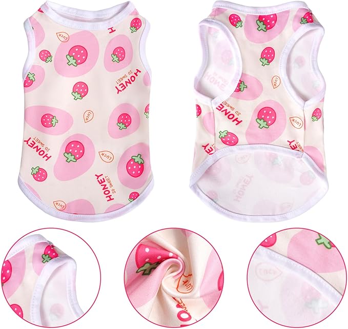 Pistha Pink Dog Shirts Cute Summer Dog Clothes Soft Pet T-Shirt Printed Puppy Shirt for Small Medium Dogs Cats Girl(Strawberry1,XL)