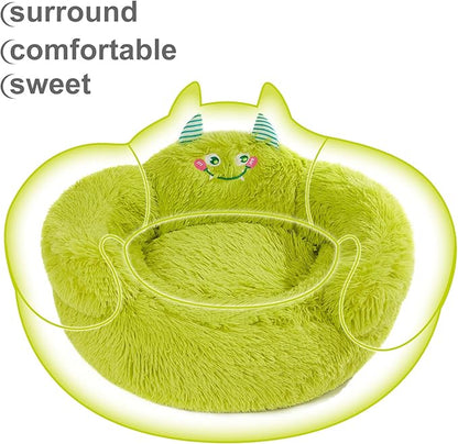 Jiupety Cute Calming Dog and Cat Bed, Anti-Anxiety Donut for Small Pets, Cozy Soft Pet Round Cuddler Bed with Non-Slip Bottom, L(27"×27"×14"), Green