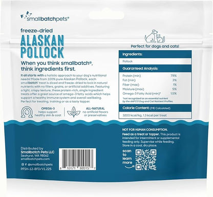 smallbatch Pets Freeze Dried Cat & Dog Treats, 1.25oz - Alaskan Pollock, Organic High Protein Treats, Omega 3 Fatty Acids, Gluten Free, Grain Free, Made in the USA, Ethically Sourced, Single Protein