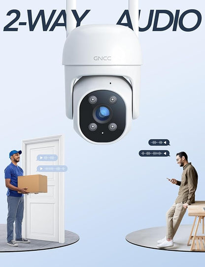 GNCC 2.4GHz Outdoor Security Camera, Plug-in Wired Cameras for Home Security, 355° PTZ Camera with 1080P Color Night Vision, Motion Detection, 2-Way Audio, Cloud Storage Subscription Required(2-Pack)