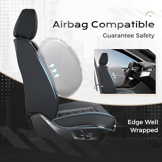 Coverado Car Seat Covers, Front Covers for Cars, Car Seat Cover Front Seats, Automotive Seat Cover, Waterproof, Leather Car Seat Cushion, Universal Interior Covers Seat Protectors for Most Cars