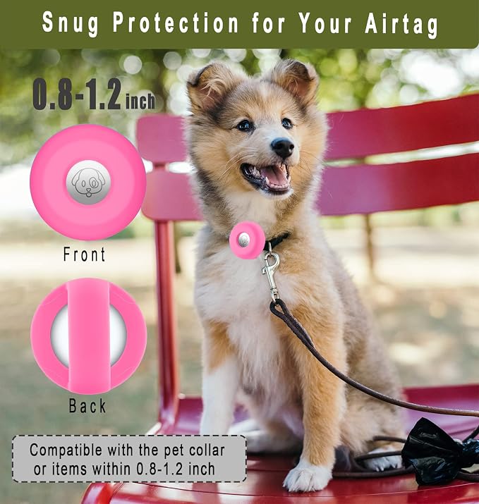 for Airtag Holder for Dog Collar, Cibaabo Silicone Air Tag Case Cover | for 0.8-1.2inch Pet Collar | doesn't dangle | Compact | Easy Installation | Compatible with Apple Airtags