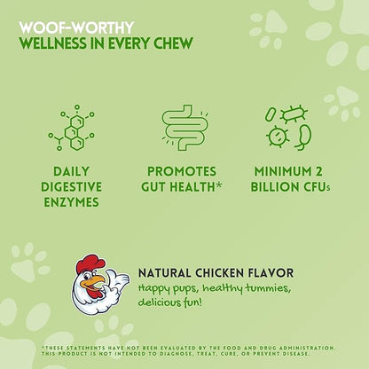 Herbion Pets Digestive Support Chews with Probiotics & Enzymes, 120 Soft Chews, with Daily Digestive Enzymes, for Improved Gut Health, Minimum 2 Billion CFUs, Made in USA for Dogs 12 Weeks+, Pack 1