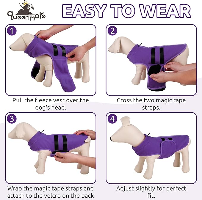 Queenmore Large Dog Sweaters, Soft Fleece Vest Pullover Dog Jacket with Leash Hole, Warm Winter Dog Clothes Cold Weather Doggy Dachshund Sweater for Large Dogs Cats Boy or Girl (Lavender, L)