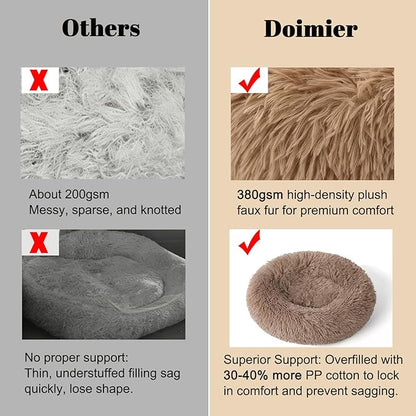 Calming Donut Dog Bed Medium Size Dog - Washable Removable Cover Non-Slip Bottom, Round Pet Bed Cat Bed Warming Fluffy Plush Faux Fur Anti-Anxiety, Fits up to 45 lbs (Camel, 30")