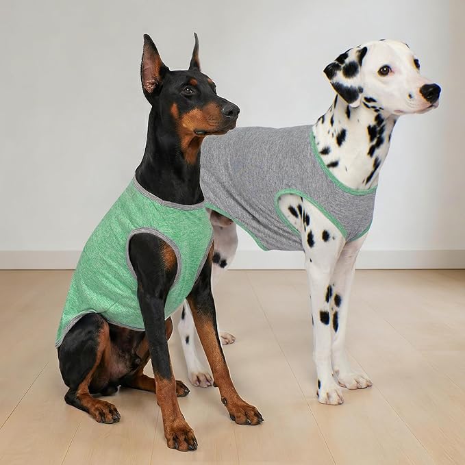 KYEESE 2Pack Dog Shirt, Lightweight Sun Protection Sleeveless Dog T Shirts for Large Dogs Boy, Breathable Pet Reflective Tank Top Summer Dogs Clothes for Outdoor Walking, Grey+Dark Green, 3XL
