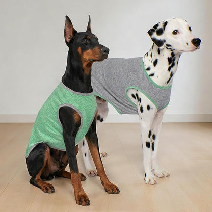 KYEESE 2Pack Dog Shirt, Lightweight Sun Protection Sleeveless Dog T Shirts for Large Dogs Boy, Breathable Pet Reflective Tank Top Summer Dogs Clothes for Outdoor Walking, Grey+Dark Green, 3XL
