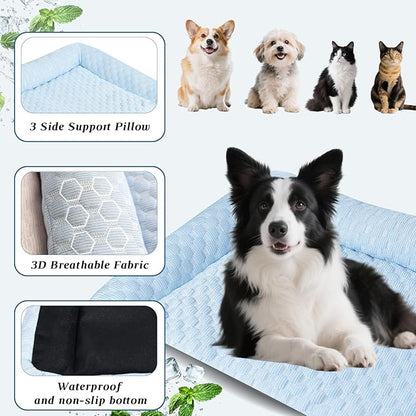 Cooling Mat - Thicken Pad for Small Dog & Cat, Ultra-Comfortable & Machine Washable | Foldable Design Mat for Dogs, Crates & Indoor Use (Blue, 24''*14'')