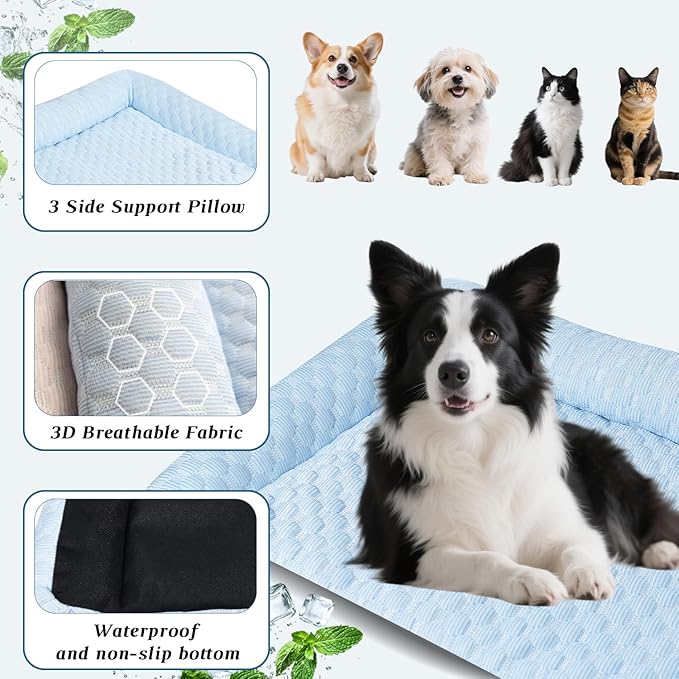Cooling Mat - Thicken Portable & Foldable Mat for Small Cats/Kitten, Non-Slip & Machine Washable, Ideal for Carriers, Beds & Indoor Comfort (Blue, S 19.6''*11.8'')