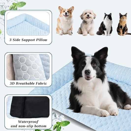 Cooling Mat - Thicken Portable & Foldable Mat for Small Cats/Kitten, Non-Slip & Machine Washable, Ideal for Carriers, Beds & Indoor Comfort (Blue, S 19.6''*11.8'')
