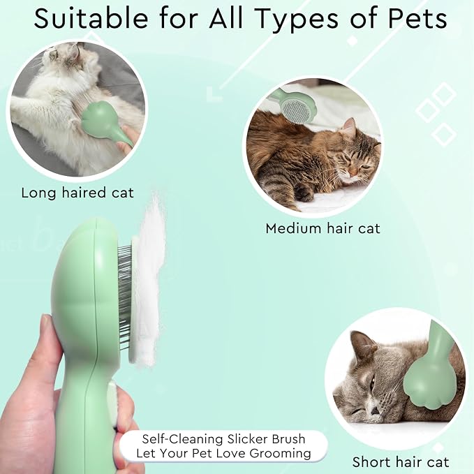Cat Grooming Glove Brush,Self-Cleaning Slicker Pet Brush | Dog Bath Brush for Shedding and Grooming,Removes Loose Hair and Tangles,Promote Circulation for Short and Long Haired Pets