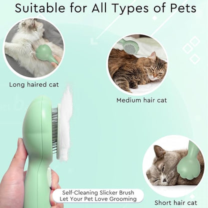 Cat Grooming Glove Brush,Self-Cleaning Slicker Pet Brush | Dog Bath Brush for Shedding and Grooming,Removes Loose Hair and Tangles,Promote Circulation for Short and Long Haired Pets
