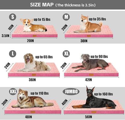 Patas Lague Orthopedic Dog Bed Large Sized Dog 36''X24'', Waterproof Soft Comfortable Egg Crate Foam Large Pet Beds Crate Mat with Removable Washable Cover and Nonskid Bottom, Pink