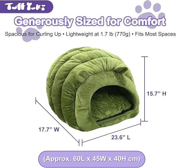 Luxe Green Jumbo Caterpillar Cat Cave - Super Cozy & Warm for Cats Up to 15 lbs, Convertible from Plush Cave to Comfy Mat!