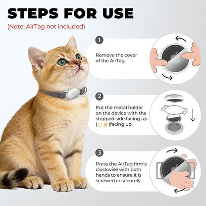 AirTag Cat Collar, Ultra Elastic Cat Tracker Collar with Apple Air Tag Holder, [Lightweight & Scratch Resistant] Stepless Adjustable GPS Pet Tracking Collars for Cats Kittens (Brown)