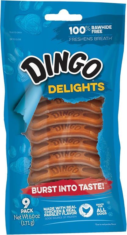 Dingo Delights 100% Rawhide Free Dog Treat Made with Real Chicken for Small, Medium, and Large Dogs 9-Count