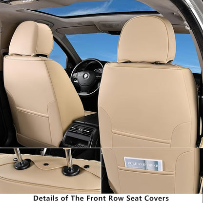 Coverado Seat Covers, Car Seat Covers Full Set, Beige Seat Cover, Front Seats Back Seat Cover, Waterproof Car Seat Cushion, Leather Car Seat Protector Universal Fit Most Cars