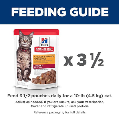 Hill's Science Diet Adult 1-6 Premium Nutrition Wet Cat Food, Chicken Casserole Stew, 2.8 oz. Pouches, Case of 24