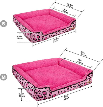 Rectangle Washable Dog Bed for Large, Medium & Small Dogs – Soft Calming Puppy Beds, Durable Warm Pet Sofa with Non-Slip Bottom for Indoor Use.Pink M Size (33.5"x33.5"x7.1")