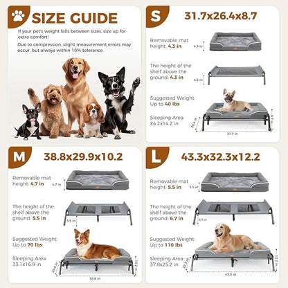 Lekereise Raised Outdoor Medium Dog Bed Cot + Orthopedic Indoor Dog Sofa Bed, 2-in-1 Design,39 x 29 Inch Cooling Elevated Puppy Bed with Egg-Crate Orthopedic Foam Load 70lbs