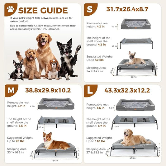 Lekereise Raised Outdoor Medium Dog Bed Cot + Orthopedic Indoor Dog Sofa Bed, 2-in-1 Design,39 x 29 Inch Cooling Elevated Puppy Bed with Egg-Crate Orthopedic Foam Load 70lbs