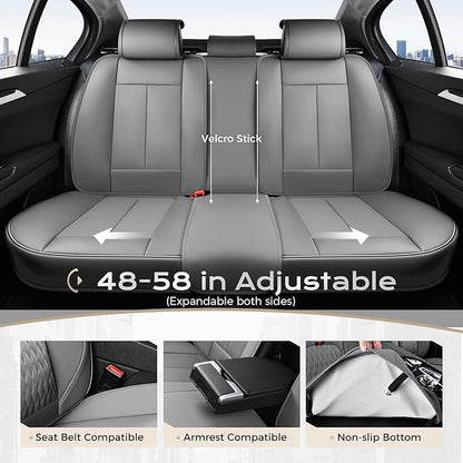 Coverado Car Seat Covers Full Set, Automotive Seat Cover with Lumbar Support, Nappa Leather Seat Cover for Cars, Waterproof Car Seat Protector, Car Seat Cushion Universal Fit for Most Vehicles (Gray)