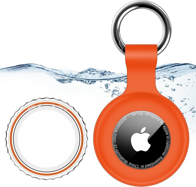 1|2|4Pack for Apple AirTag Holder with Keychain for Air Tag 2nd/1st Gen | Waterproof Air Tag Cover GPS Tracker Anti-Scratch Silicone Air-Tag Case for Pets,Kids,Bags,Luggages-Orange