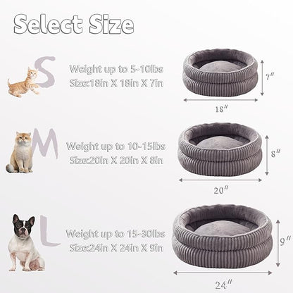 Dog Beds for Small Dogs, Puppy Kennel Bed - Round Cat Beds for Indoor Cats,Comfy Durable Pet Sleeping Bed, Washable Deluxe Plush Kitten Bed & Non-Slip Bottom, Gray 24" L x 24" W x 9" Th