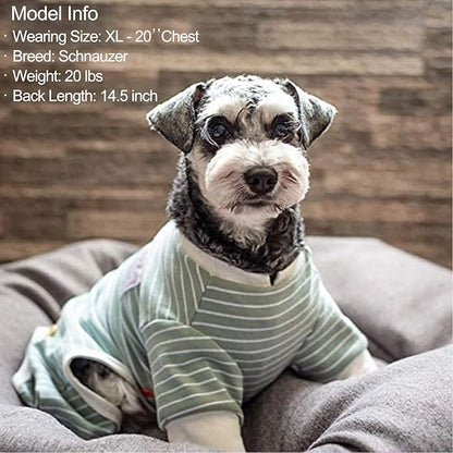 KYEESE Dog Pajamas Stretchable 4 Legs Doggie Jammies Striped Jumpsuit Lightweight Onesie Puppy Pajamas Cozy Outfit Comfortable Dog Clothes Hair Shedding Cover Pet Sleepwear, Green Striped, Medium
