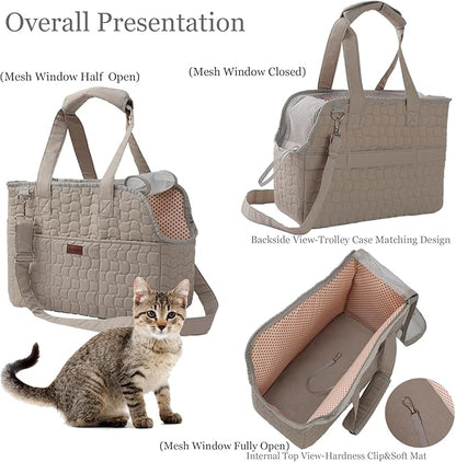 Small Dog Purse Rabbits Carrier Bag,Adult Cat/Puppy Carriers Bunny Bag with Multiple Pockets,Breathable Mesh Soft Cushion,Traveling Pets Tote Picnic Outdoor 15lb (Grey2, Large)