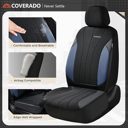 Coverado Car Seat Covers 2-Pack, Leather Seat Covers, Waterproof Automotive Protectors Front Seats, Luxury Universal Fit Seat Covers for SUV, Truck, Sedan and Most Vehicles All-Weather